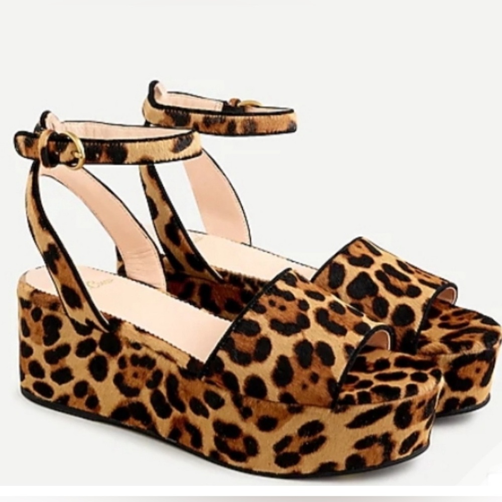 J.‎ Crew NWT Calf Hair Leopard Print Platform Flatform Sandals
